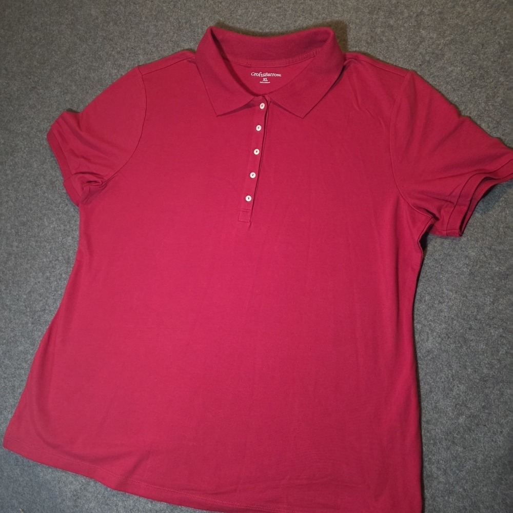 Croft & Barrow Women's Red Cotton Knit Collared Button Polo Shirt XL 92